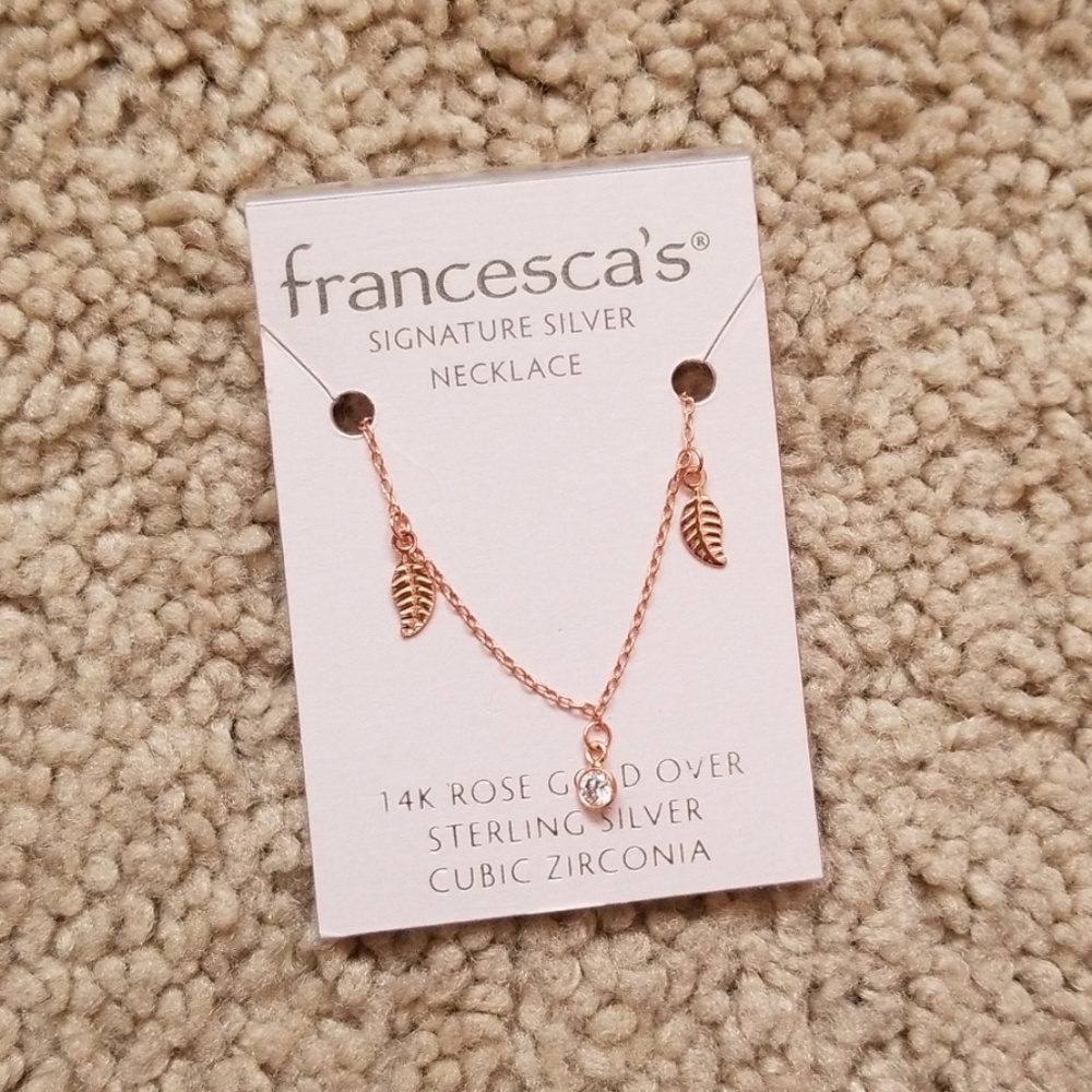 NWT Francesca's Mini Leaf CZ Necklace
